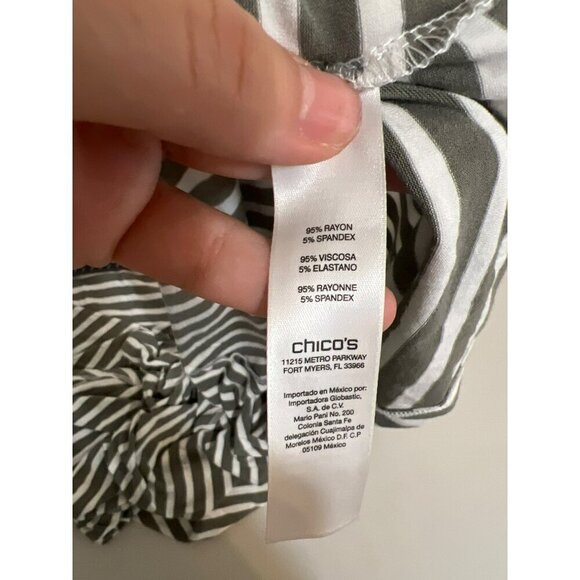 Chico's Sz 2 (US L 12) Grey Green Striped Stretchy Tee Shirt Dress Beachy - Picture 7 of 7